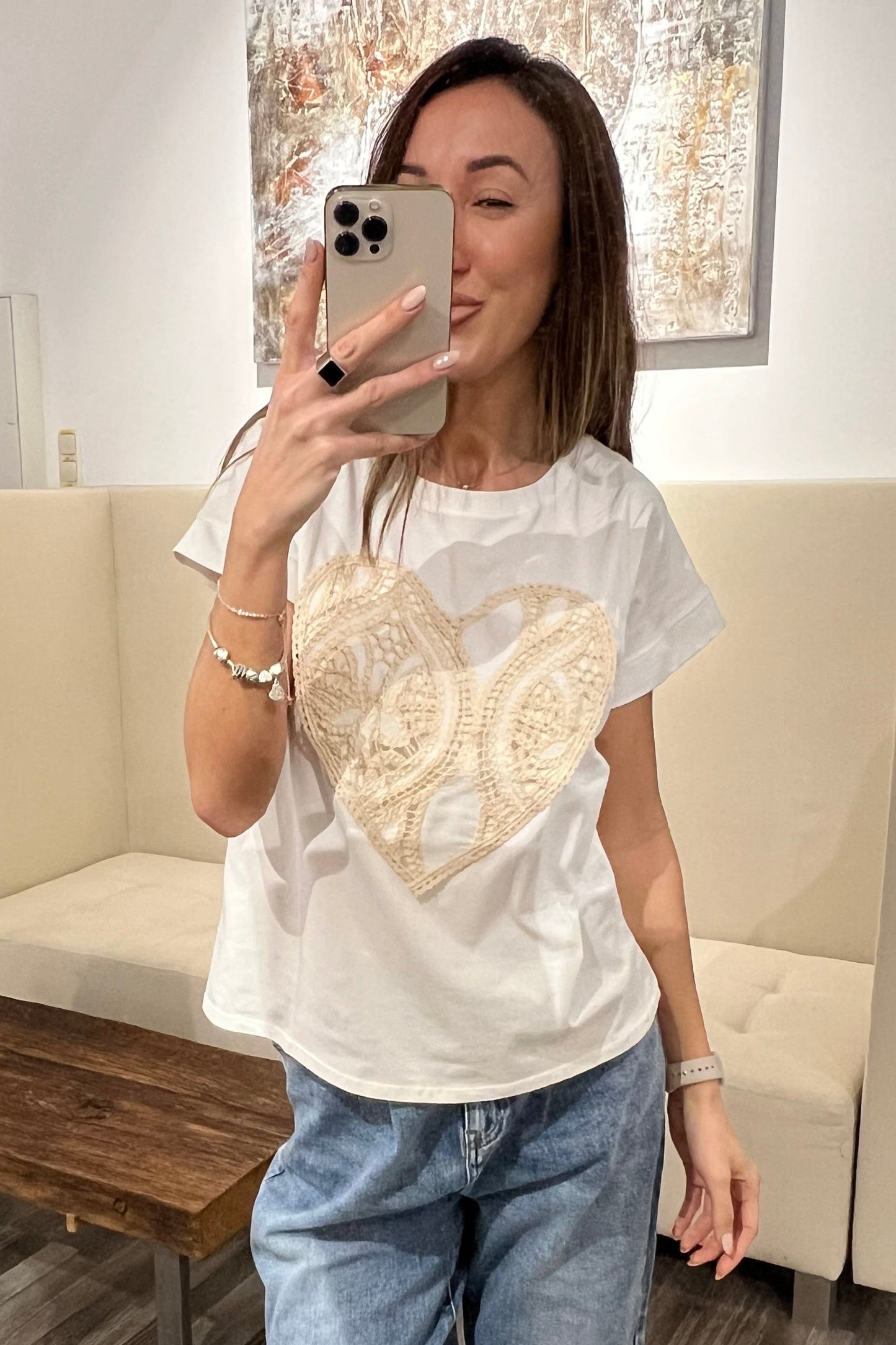 T-Shirt Vleipzig – Baumwollshirt mit Spitzen-Herz