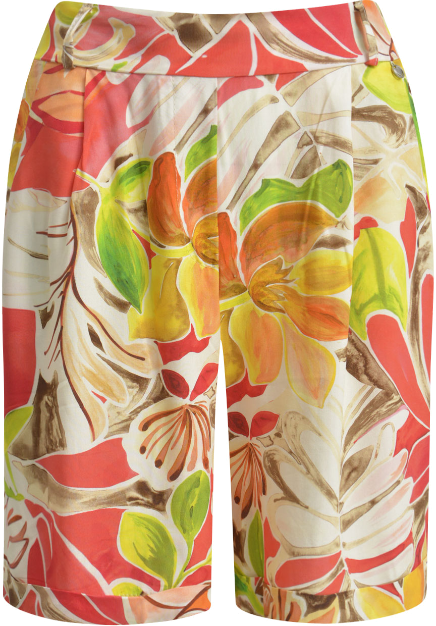 Heartkiss Damen Shorts mit floralem Print – Sommerliche Leinen-Optik in Koralle & Grün