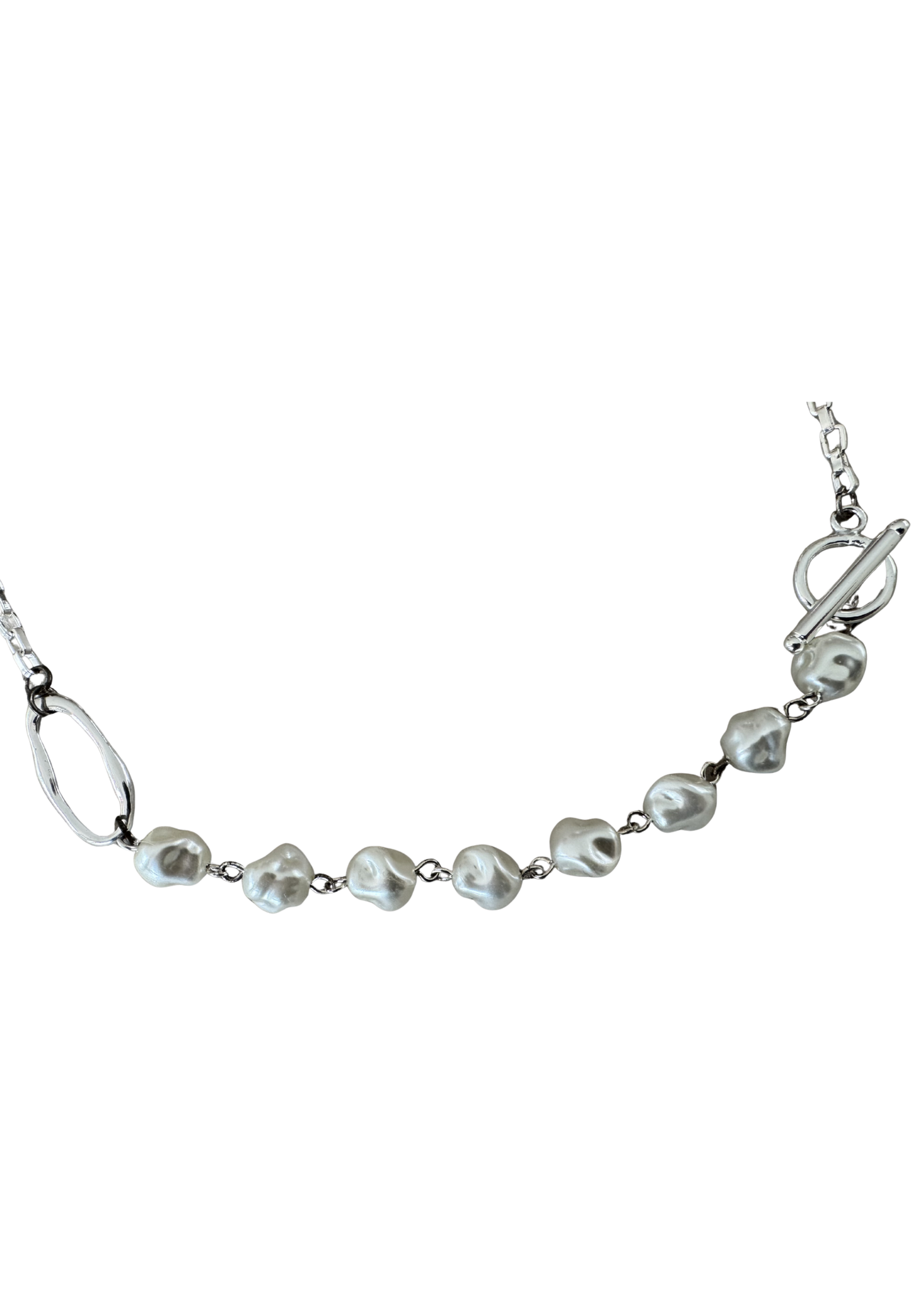 Leslii Damen Halskette mit Perlen & Gliederkette – Moderne Eleganz in Silber-Optik