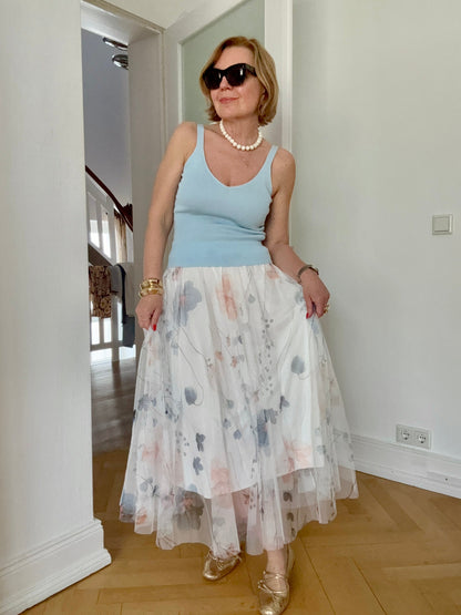 Rock Vmainz – Transparenter Midi-Rock mit zartem Print