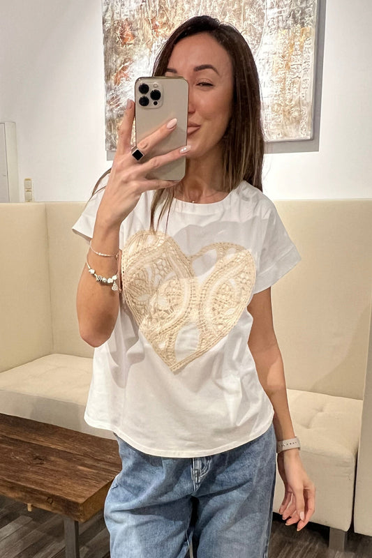 T-Shirt Vleipzig – Baumwollshirt mit Spitzen-Herz