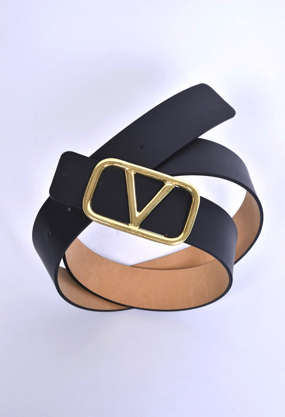 Gürtel Vexklusiv – Schwarzer Ledergürtel mit goldener Statement-Schließe
