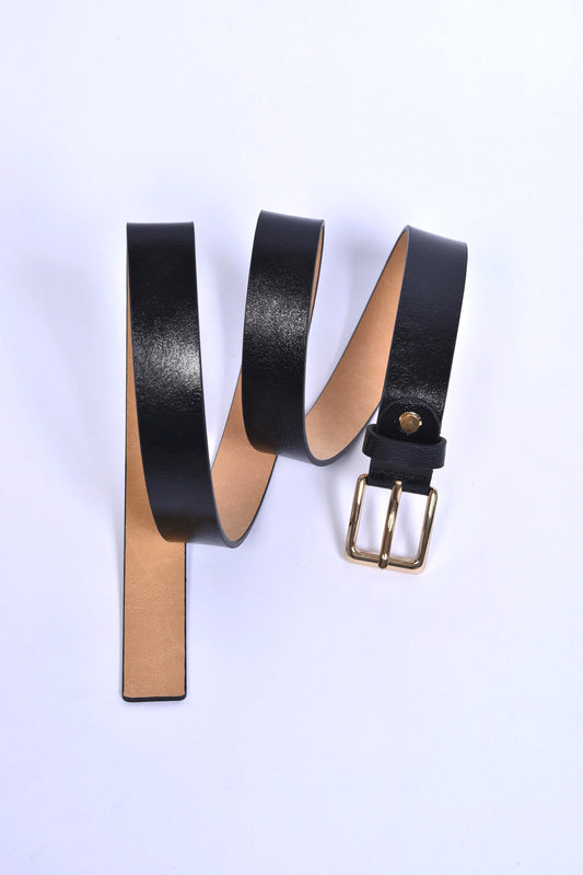 Gürtel Vlamira – Klassischer schwarzer Ledergürtel mit goldener Schließe