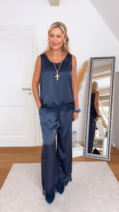 Top Vsuay – Edles Satin-Top mit feiner Spitze