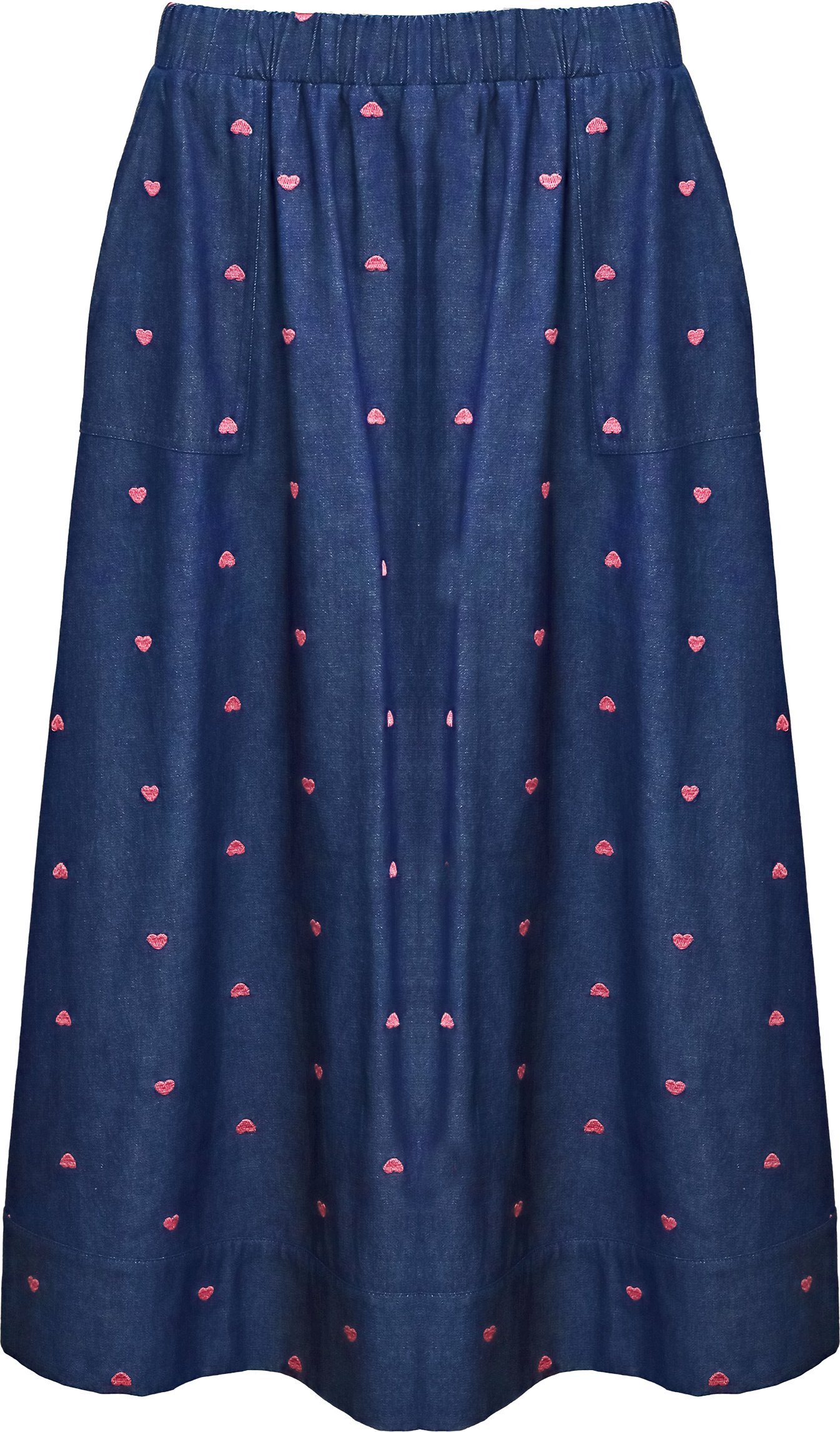 Costamani Midirock in Denim-Blau mit Herzstickerei – Feminines Design aus Dänemark (Tatum Skirt)