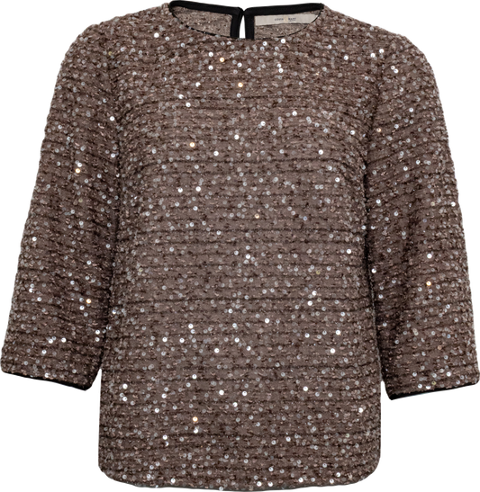 Costamani Pailletten-Bluse in Earth-Braun – Skandinavischer Glamour mit natürlicher Eleganz (James Blouse)