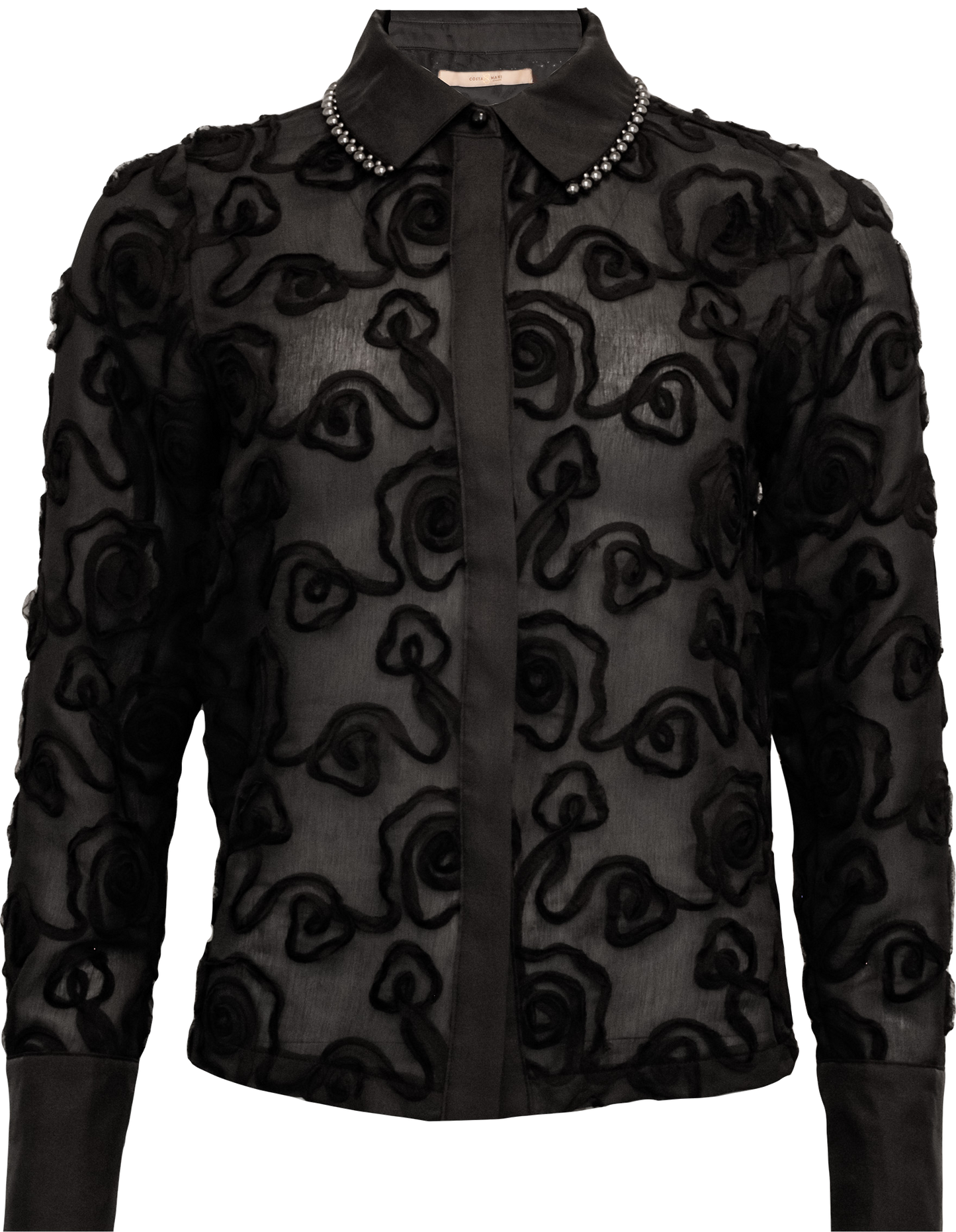 Costamani Transparente Bluse mit 3D-Rosen in Schwarz – Eleganz im skandinavischen Design (Freddie Shirt)
