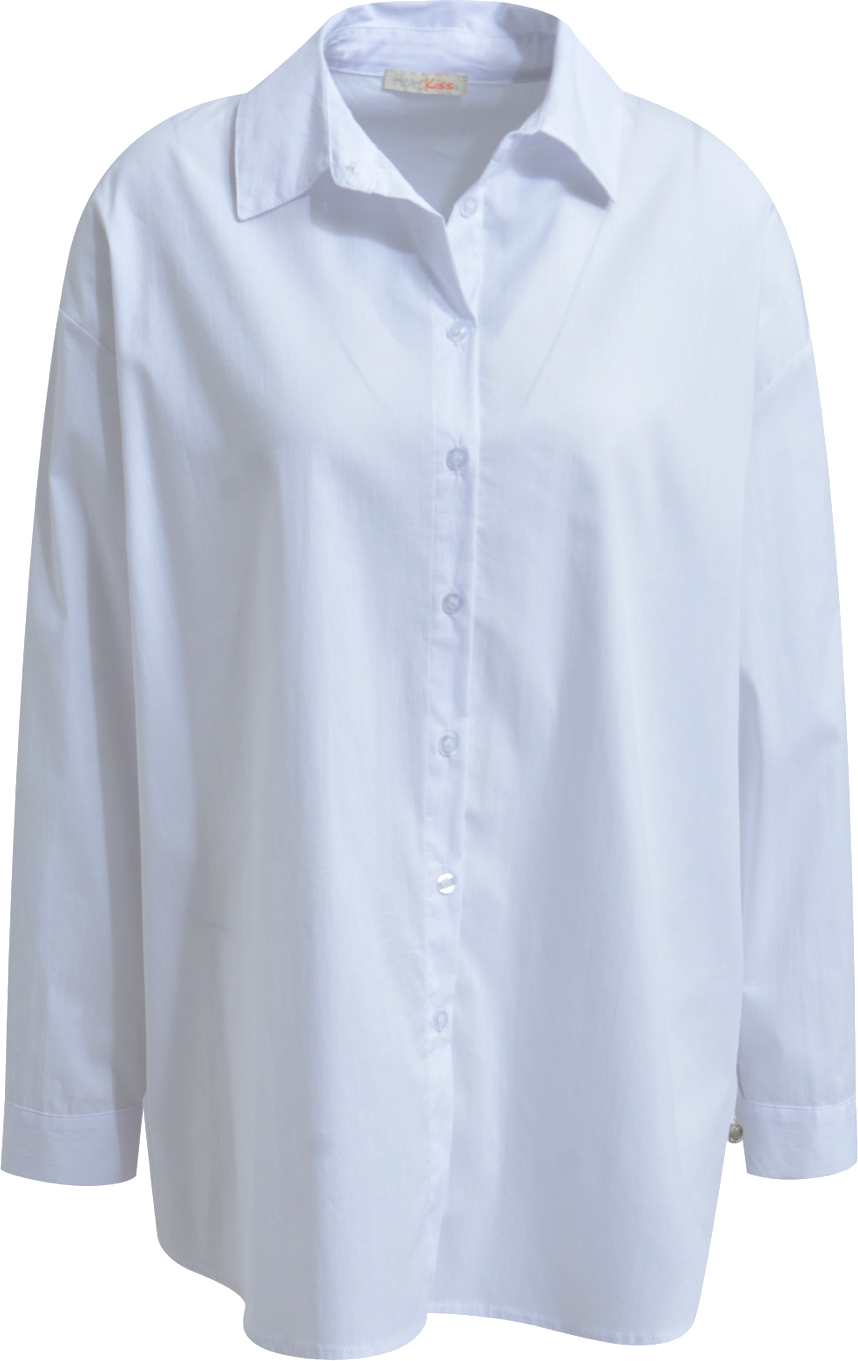 Heartkiss Oversize Bluse in Weiß – Zeitlose Damenbluse mit „PEACEFUL“ Statement