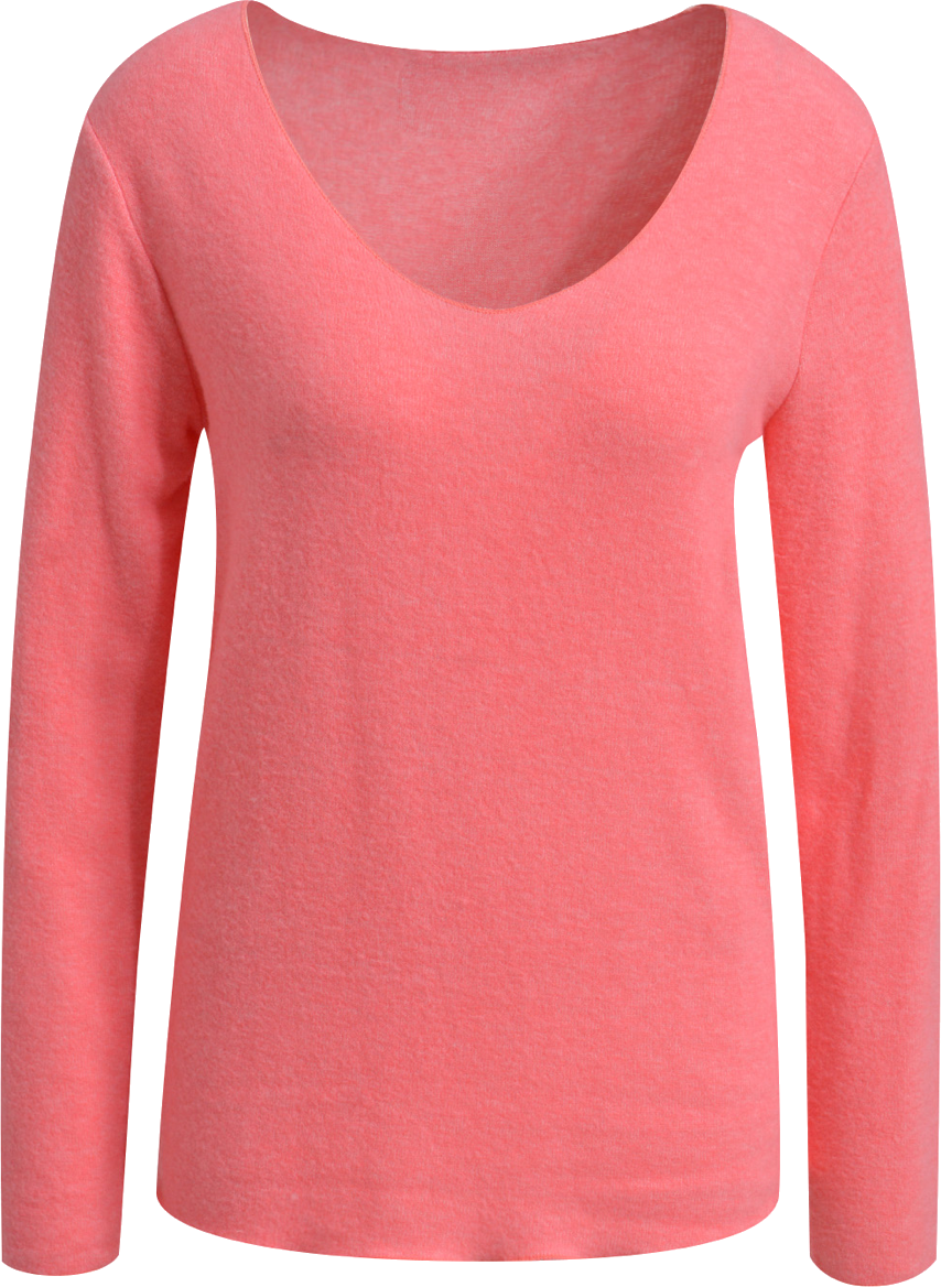 Heartkiss Feinstrick Pullover in Koralle – Femininer Damenpullover mit V-Ausschnitt