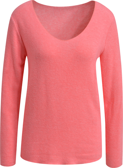 Heartkiss Feinstrick Pullover in Koralle – Femininer Damenpullover mit V-Ausschnitt