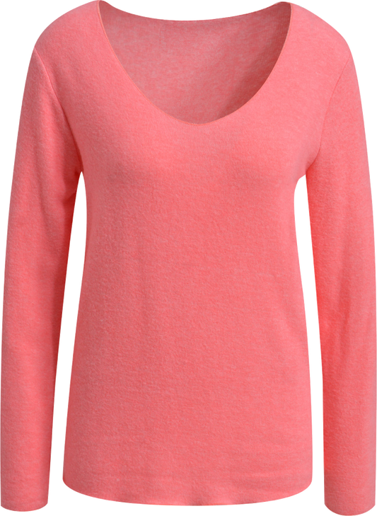 Heartkiss Feinstrick Pullover in Koralle – Femininer Damenpullover mit V-Ausschnitt
