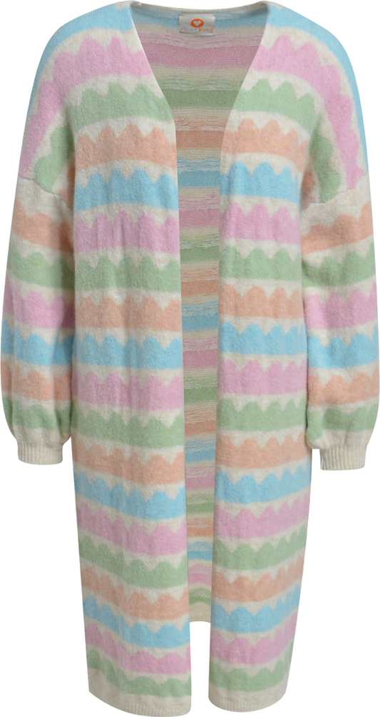 Heartkiss Long Cardigan Pastell – Bunter Damen Strickmantel mit Streifen