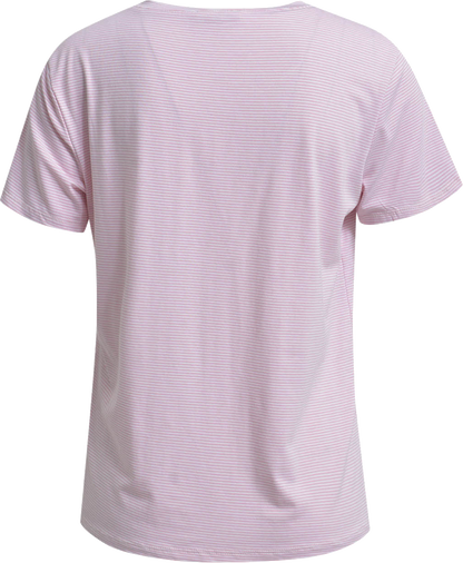 Heartkiss Damen T-Shirt „Enjoy“ – Rosa gestreiftes Shirt mit Statement-Schriftzug