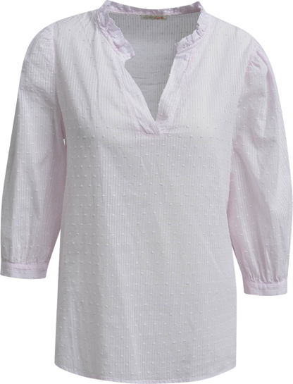 Heartkiss Damen Bluse Weiß – Strukturbluse mit V-Ausschnitt & feiner Punkt-Optik