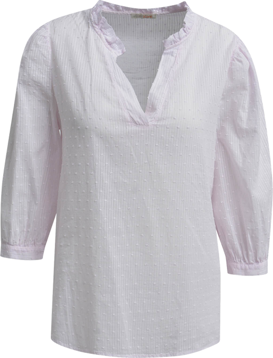 Heartkiss Damen Bluse Weiß – Strukturbluse mit V-Ausschnitt & feiner Punkt-Optik