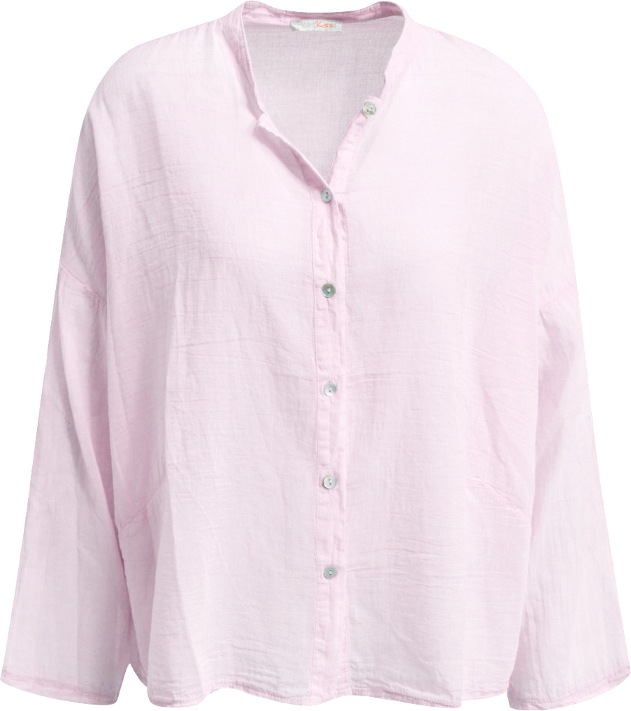 Heartkiss Damen Bluse Rosa – Leichte Oversize Bluse mit Knopfleiste
