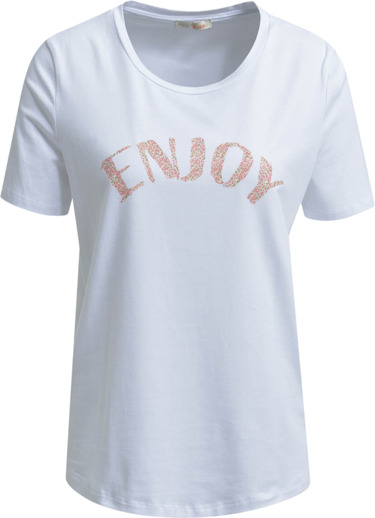 Heartkiss Damen T-Shirt Weiß mit „ENJOY“ Print – Trendiges Statement Shirt