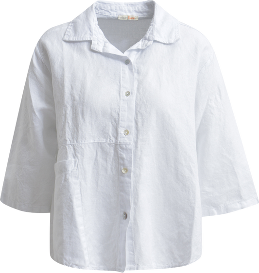Heartkiss Leinenbluse Weiß – Luftige Damenbluse mit Hemdkragen