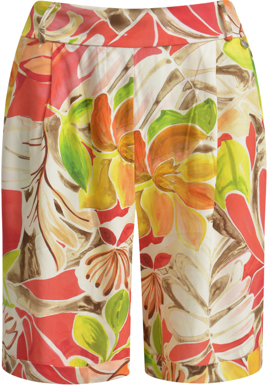 Heartkiss Damen Shorts mit floralem Print – Sommerliche Leinen-Optik in Koralle & Grün