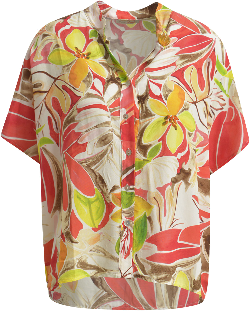 Heartkiss Damen Bluse mit floralem Print – Sommerliche Kurzarmbluse in Koralle & Grün