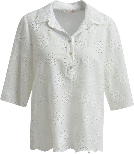 Heartkiss Damen Lochspitzen-Bluse in Weiß – Feminine Sommerbluse mit Stickerei