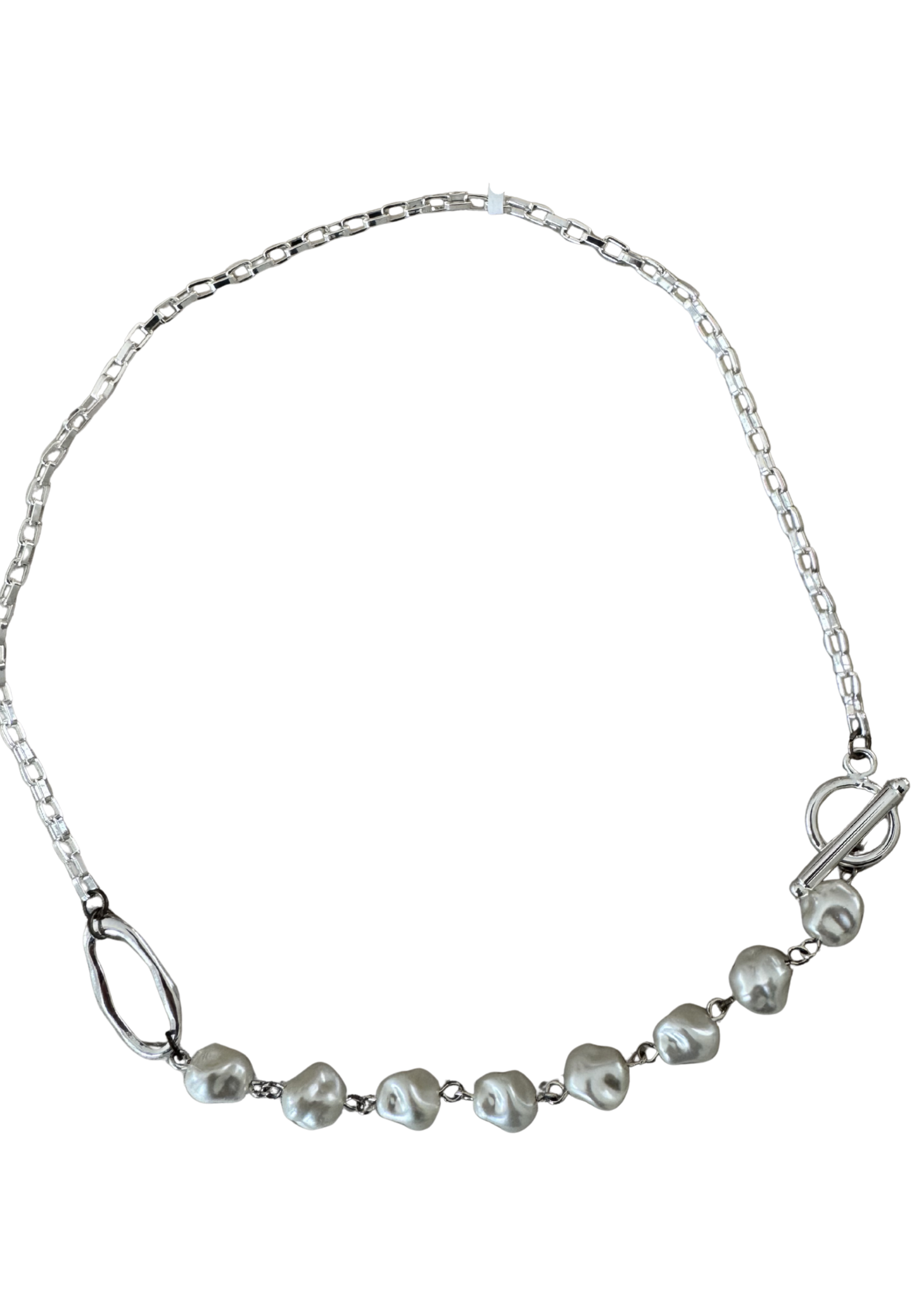 Leslii Damen Halskette mit Perlen & Gliederkette – Moderne Eleganz in Silber-Optik