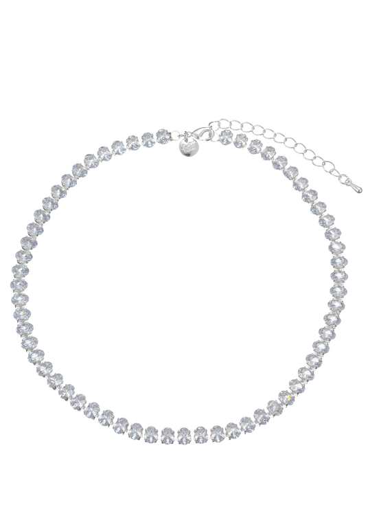 Leslii Damen Halskette mit Kristallsteinen – Funkelndes Collier in Silber-Optik