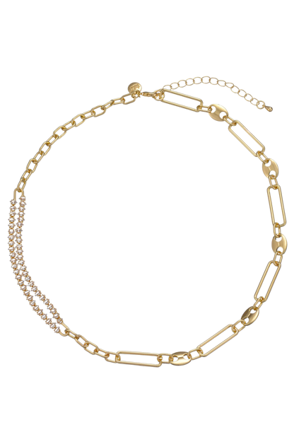 Leslii Damen Halskette in Gold-Optik – Moderne Gliederkette mit funkelnden Strass-Details
