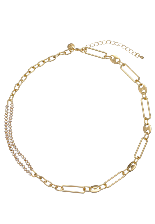 Leslii Damen Halskette in Gold-Optik – Moderne Gliederkette mit funkelnden Strass-Details