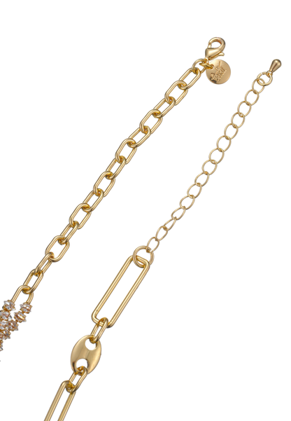 Leslii Damen Halskette in Gold-Optik – Moderne Gliederkette mit funkelnden Strass-Details