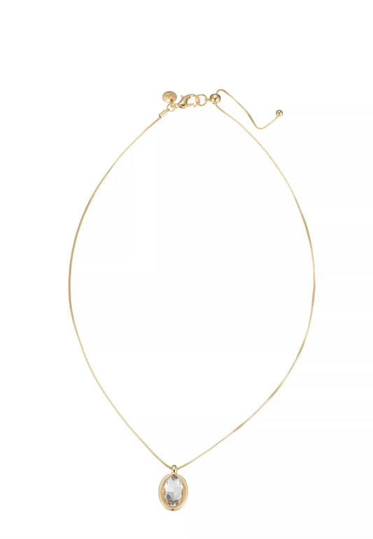 Leslii Damen Halskette mit ovalem Kristall-Anhänger – Zeitlose Eleganz in Gold-Optik