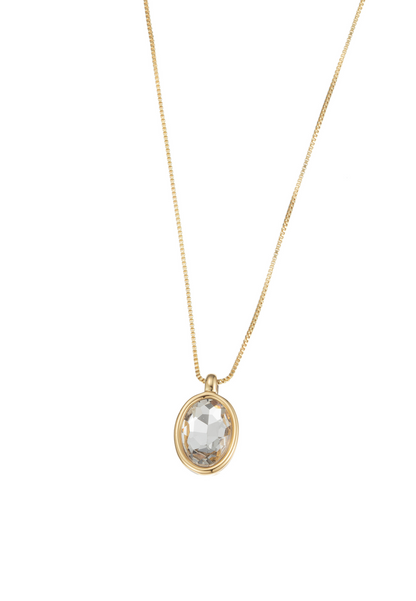 Leslii Damen Halskette mit ovalem Kristall-Anhänger – Zeitlose Eleganz in Gold-Optik