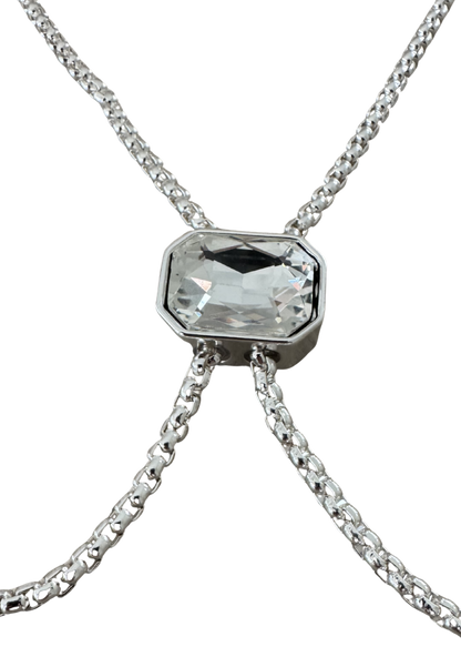 Leslii Damen Halskette mit Kristall-Element – Moderne Y-Kette in Silber-Optik