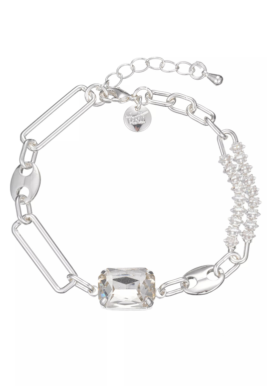Leslii Damen Armband mit Kristall & Gliederelementen – Statement-Schmuck in Silber-Optik