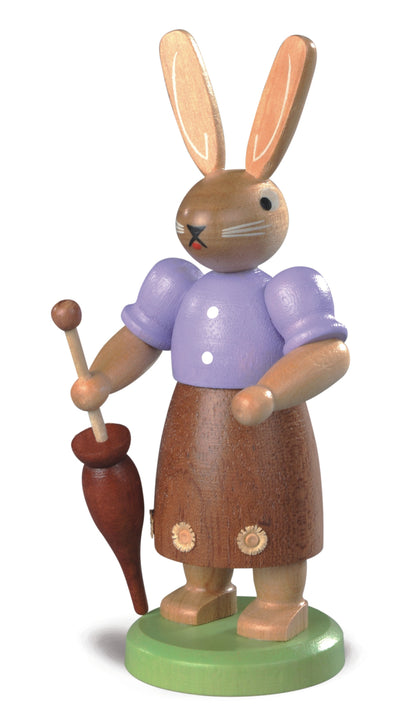 Häsin mit Schirm – 11 cm – lasiert – Original von Müller Kleinkunst aus Seiffen