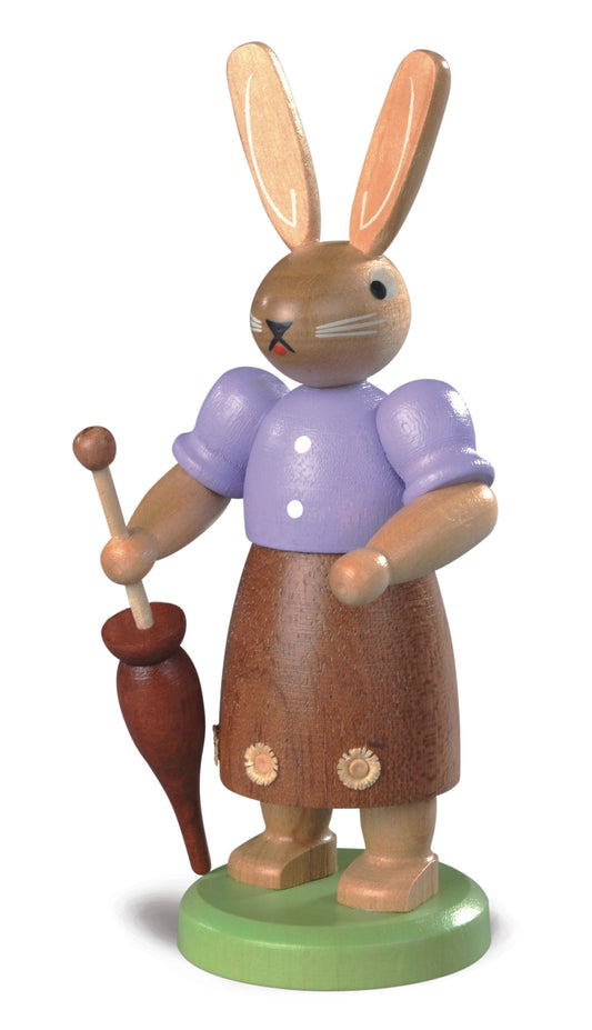 Häsin mit Schirm – 11 cm – lasiert – Original von Müller Kleinkunst aus Seiffen