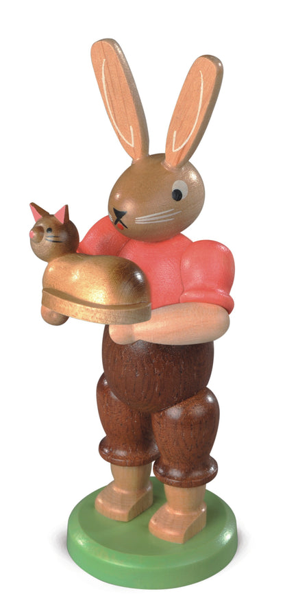 Osterhase mit Katze – 11 cm – lasiert – Original von Müller Kleinkunst aus Seiffen