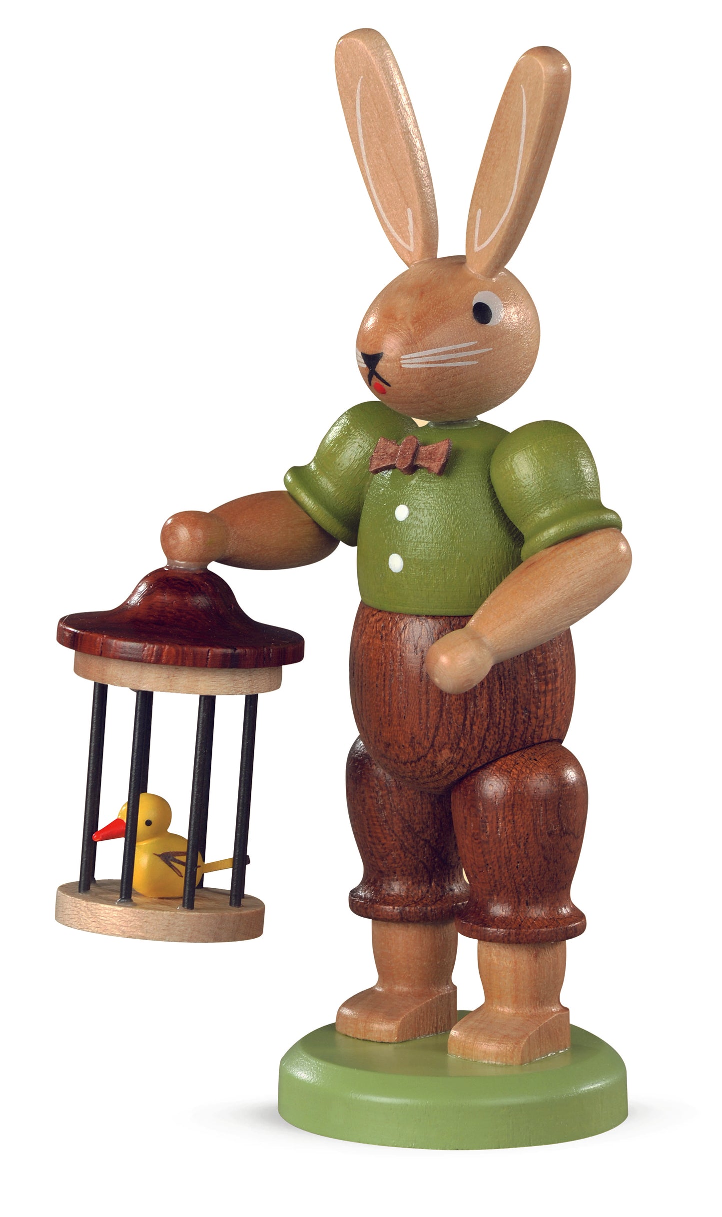 Osterhase mit Vogelkäfig – 11 cm – lasiert – Original von Müller Kleinkunst aus Seiffen