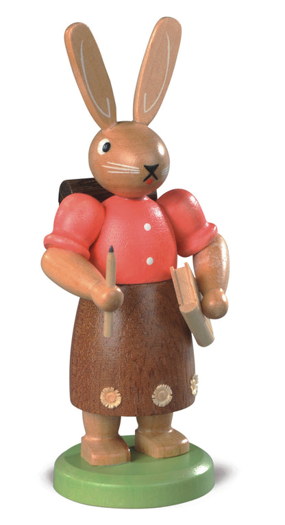 Häsin mit Buch und Stift – 11 cm – lasiert – Original von Müller Kleinkunst aus Seiffen