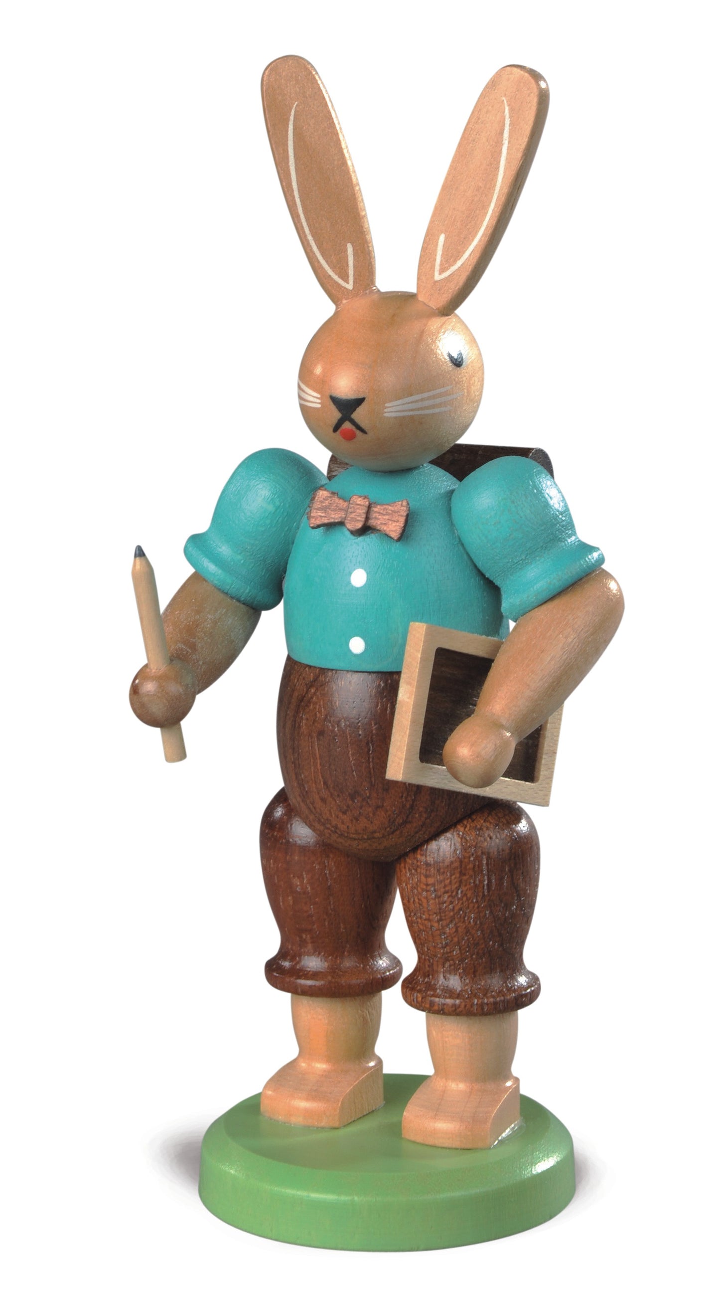 Osterhase mit Tafel und Stift – 11 cm – lasiert – Original von Müller Kleinkunst aus Seiffen