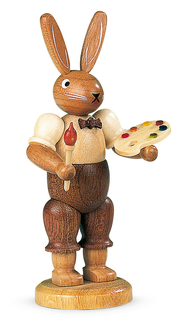 Osterhase Maler mit Farbpalette – 11 cm – Original von Müller Kleinkunst aus Seiffen