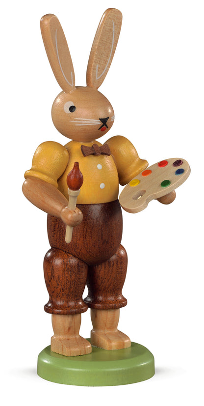 Osterhase Maler mit Farbpalette – 11 cm – lasiert – Original von Müller Kleinkunst aus Seiffen