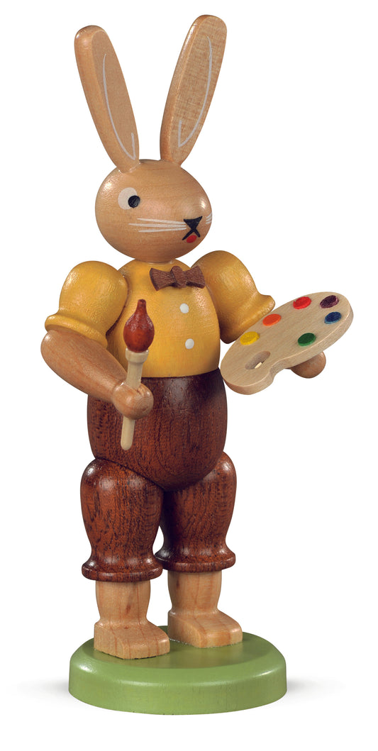 Osterhase Maler mit Farbpalette – 11 cm – lasiert – Original von Müller Kleinkunst aus Seiffen
