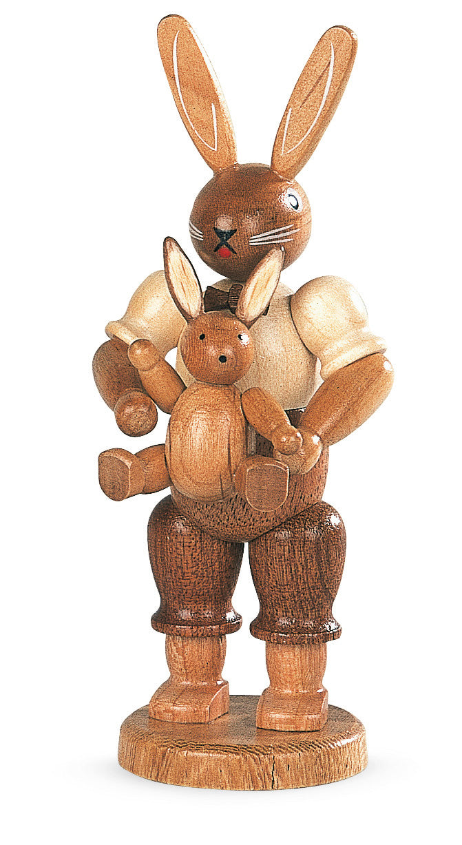Osterhase mit Hasenkind – 11 cm – Müller Kleinkunst Seiffen