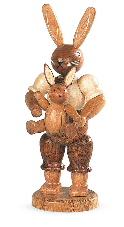 Osterhase mit Hasenkind – 11 cm – Müller Kleinkunst Seiffen