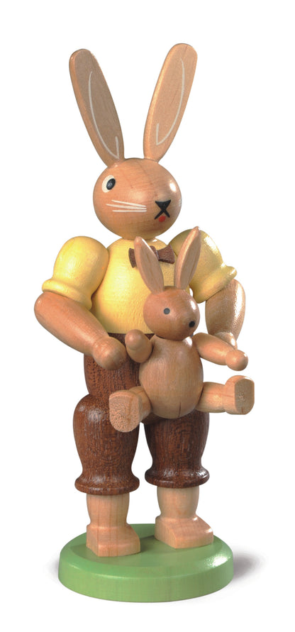 Osterhase mit Hasenkind (lasiert) – 11 cm – Müller Kleinkunst Seiffen