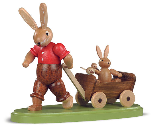 Osterhase mit Bollerwagen (rot lasiert) – 11 cm – Müller Kleinkunst Seiffen