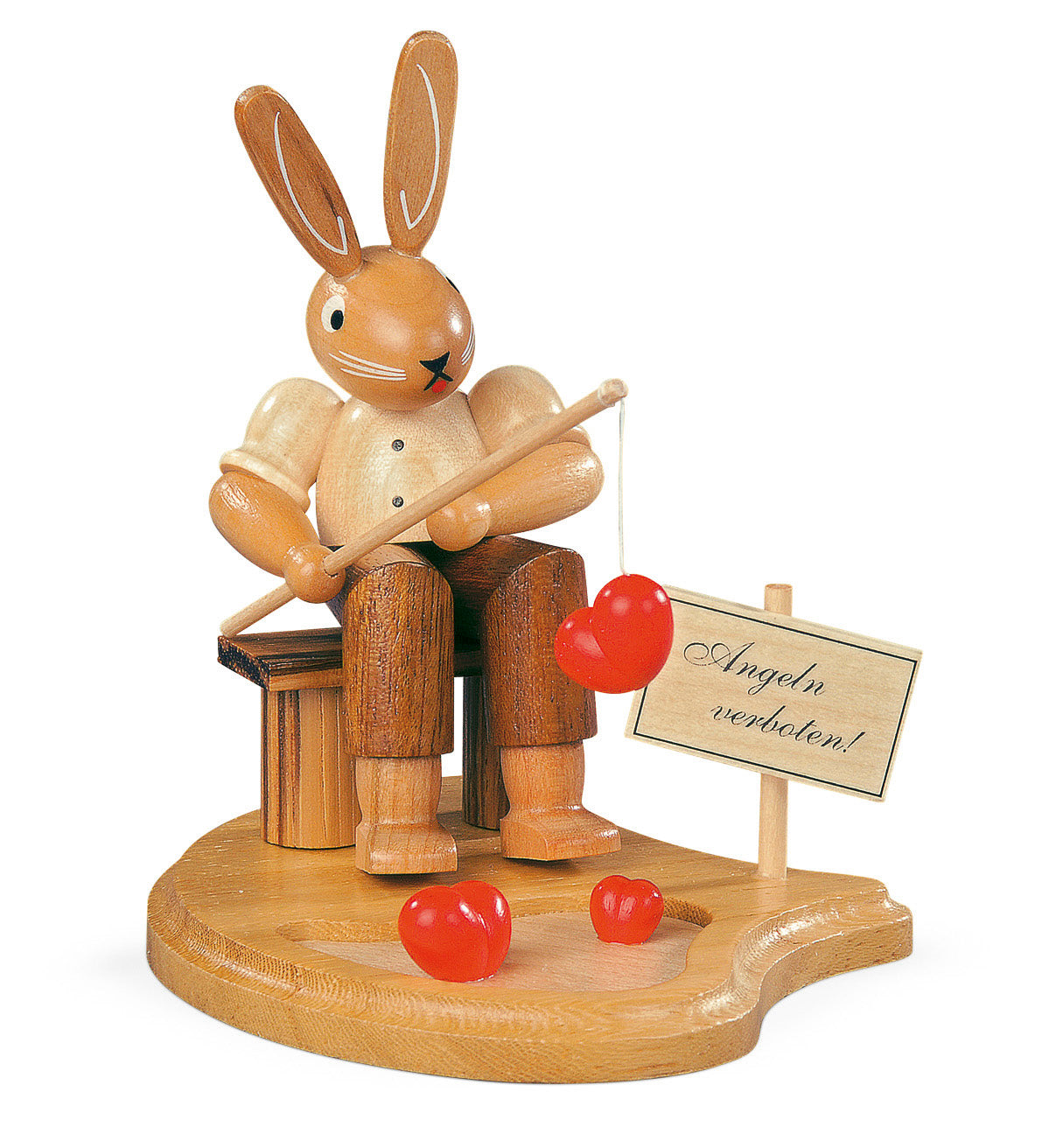 Osterhase „Angeln verboten“ – 8 cm – Müller Kleinkunst Seiffen