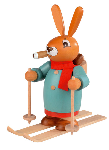 Räucherhase „Skifahrer“ – 16 x 18 cm – Original Räucherfigur von Müller Kleinkunst Seiffen