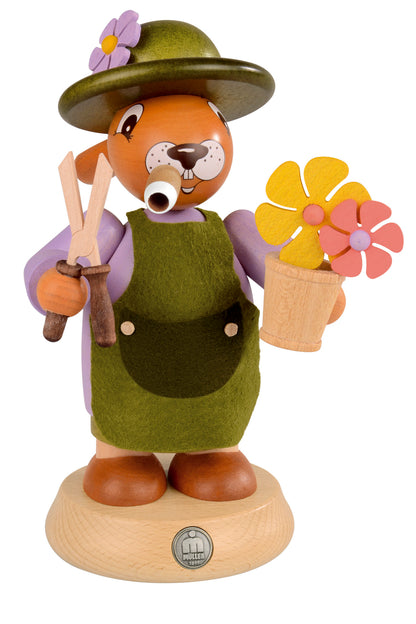 Räucherhase „Gärtnerin“ – 14 x 18 cm – Original Räucherfigur von Müller Kleinkunst aus dem Erzgebirge